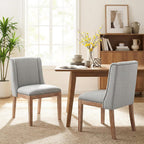 MALOL Dining Chair Set of 2, Fabric Upholstered Kitchen Side Chairs with Wooden Legs for Kitchen & Restaurant Use, LightGrey