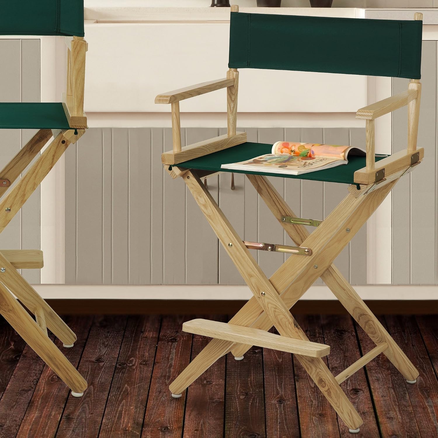 American Trails Extra-Wide Premium 24" Director's Chair Natural Frame with Hunter Green Canvas, Counter Height