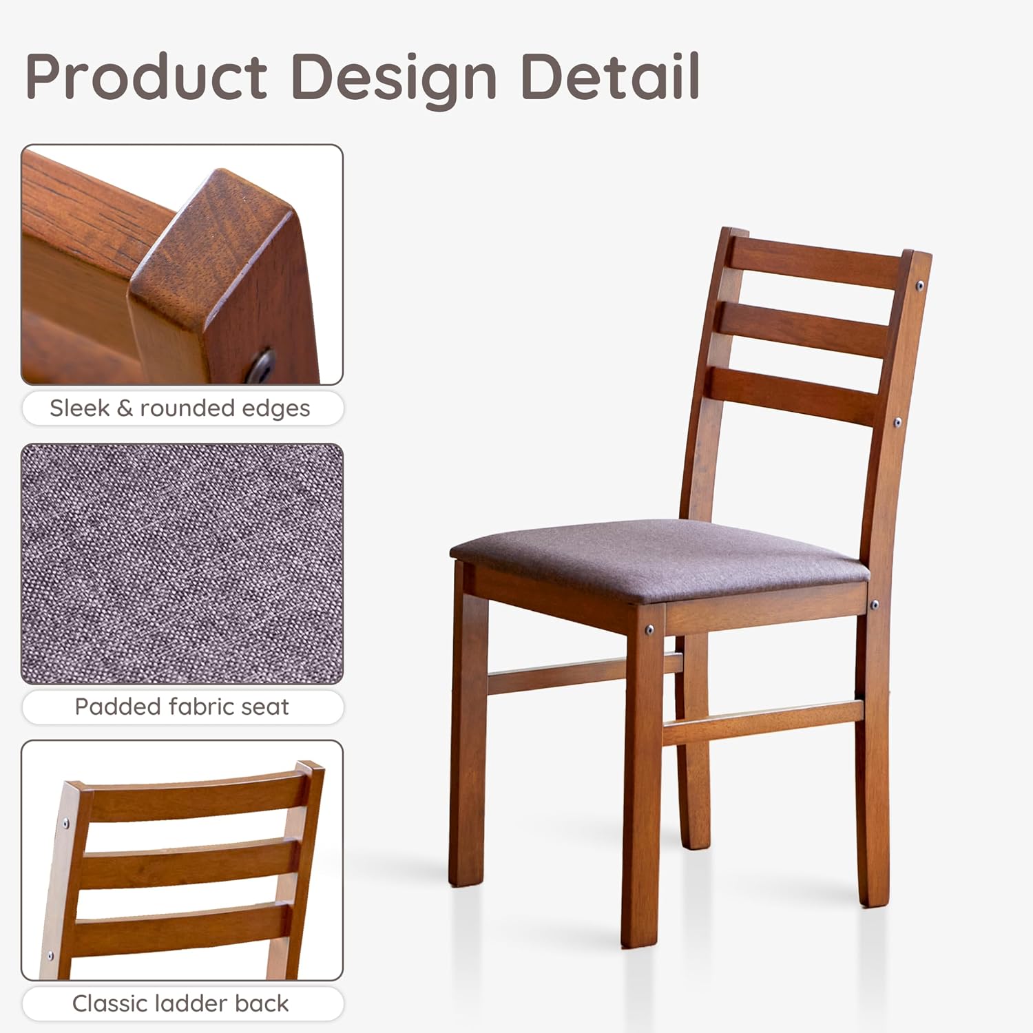 Livinia Seattle Modern Farmhouse Kitchen Dining Room Chair Set of 4, Solid Wood Fabric Upholstered Cushion Seat Wood Ladder Back Chairs (Antique)
