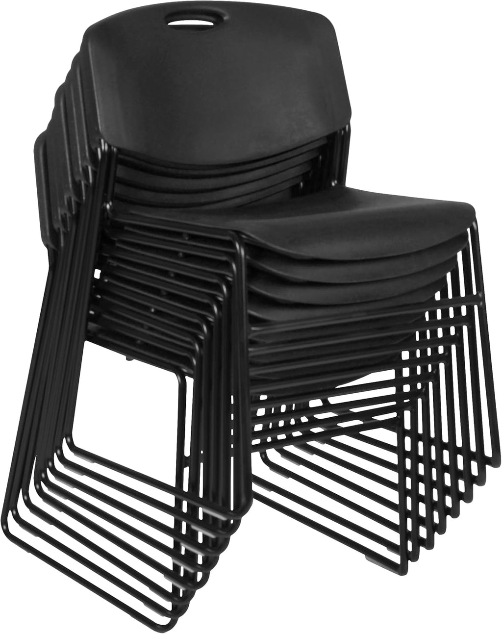 Romig Zeng 400lb Capacity Armless Stackable Chair – Ultra-Compact, Heavy-Duty Metal Frame with Durable Plastic Seat, Space-Saving & Versatile for Offices, Classrooms & Events (Black, 8 Pack)