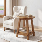 LITTLE TREE End Table for Living Room, 2-Tier Sofa Couch Table with Storage, Farmhouse Small Solid Wood End Table, Sofa Side Table for Living Room, Bedroom and Balcony (23.62" W x 25.98" H)