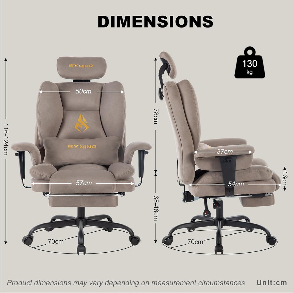 Symino Gaming Chair with Foot Rest, Unique Up/Down Armrests, Twill Fabric Ergonomic High Back Chair, 150° Recline Solid Color Computer Desk Chair, Light Coffee