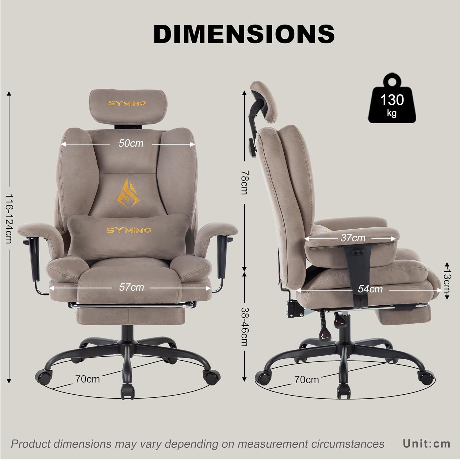 Symino Gaming Chair with Foot Rest, Unique Up/Down Armrests, Twill Fabric Ergonomic High Back Chair, 150° Recline Solid Color Computer Desk Chair, Light Coffee