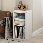 Furinno Cubicle Record Player Stand with Vinyl Storage, 2-Cube 1.2 Extra Thick Vinyl Record Storage, Open Back Media Shelf for CD DVD Blueray Game Disc, for Living Room, Home Office, White