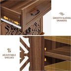 59" Accent Sideboard Buffet Cabinet with Storage,Credenza with Vintage Carved Doors and Adjustable Shelves,Entryway Cabinet,Storage Cabinet for Living Room,Dining Room,Entryway,Walnut