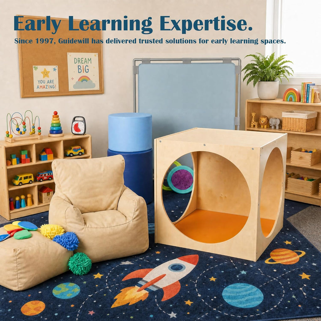 GUIDEWILL Kids Reading Nook, Wooden Reading Cube with Soft Seat Cushion, Cozy Reading Corner Furniture for Classroom, Daycare, Preschool and Home, Birch Plywood, Natural