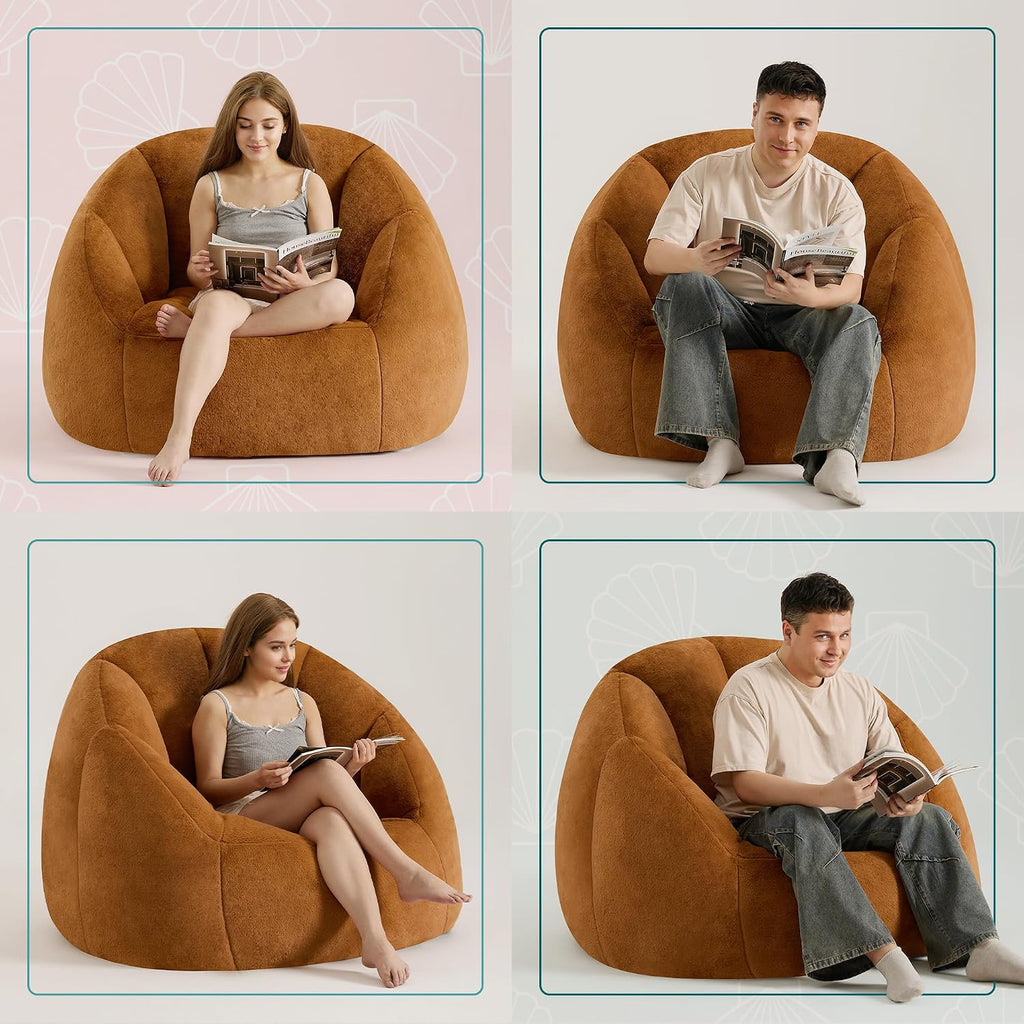 Gericco Swivel Giant Bean Bag Chair for Adults - Comfy Plush Round Shell Soft Accent Chair, Oversized Cozy Floor Sofa for Living Room, Bedroom & Game Rooms, Orange