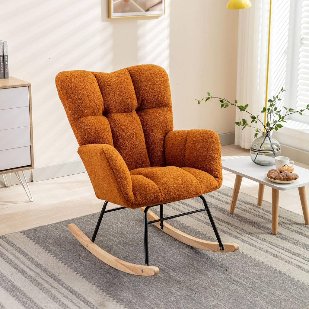 Adulto Teddy Rocking Chair Outdoor Indoor Living Room Nursery Wooden G,A5 | Soft teddy fabric rocking chair with foam filling, wooden frame, and metal base. Supports up to 250 LBS. Easy 25-min ass