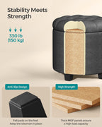 SONGMICS Round Ottoman, Ottoman with Storage, 17.7 Dia. x 17.5 H Inches Foot Rest with Legs, Load up to 330 lb, for Living Room, Bedroom, Dark Gray ULOM011G01