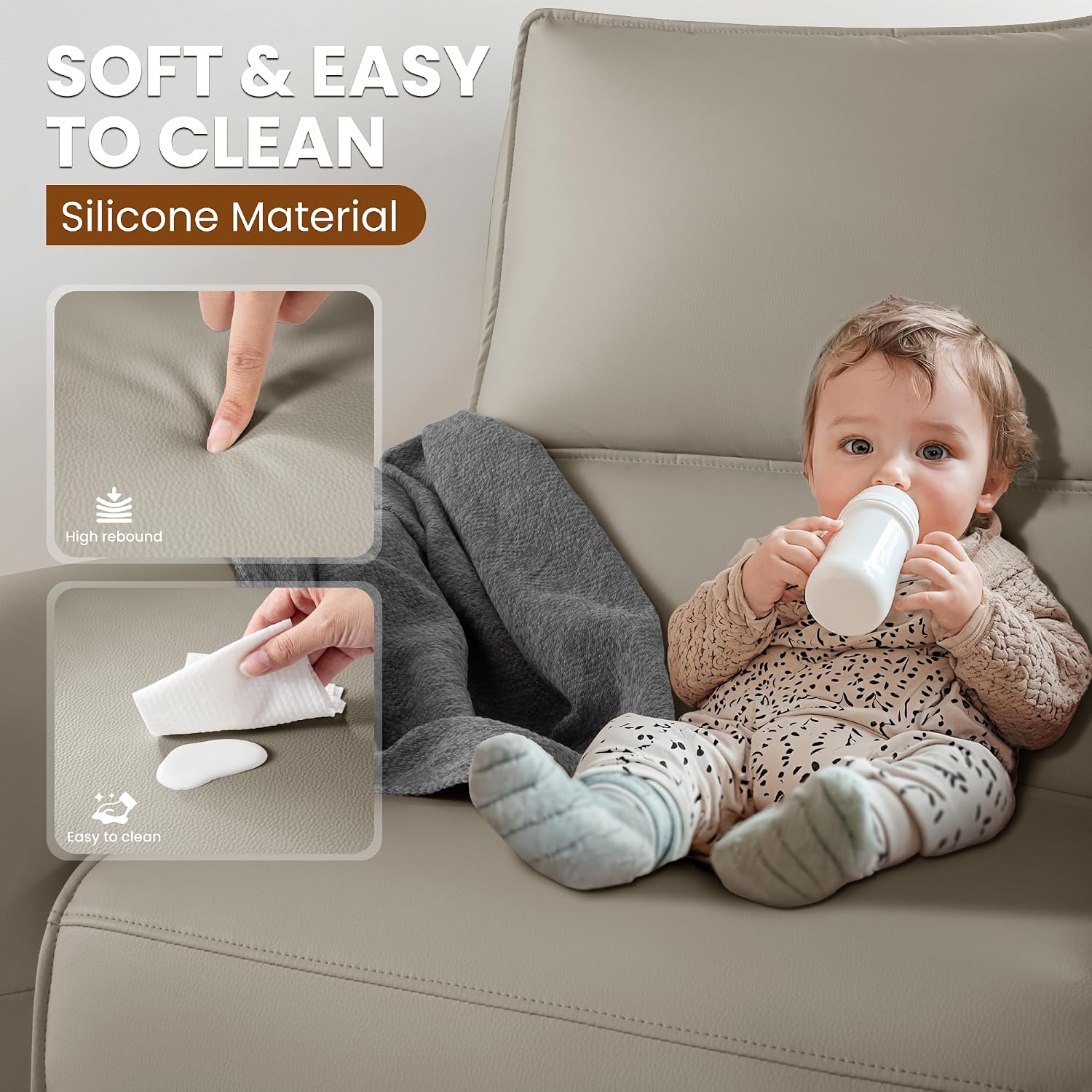 Power Swivel Rocking Recliner- Glider Rocking Chair for Adult - Nursery Glider for Breastfeeding,Quiet Motor, Faux Leather - Swivel Recliner for Living Room, Nursery (Khaki)