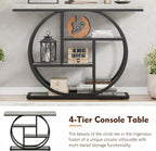 41.3" Console Table, Modern Sofa Table with Circle Base, 4-Tier Narrow Entryway Table for Hallway, Slim Industrial Accent Table with Storage Shelves for Living Room, Grey