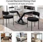 Cinxzar Black Boucle Dining Chairs Set of 4, Upholstered Dining Chairs with Black Metal Legs, Round Modern Dining Chair for Dining Room