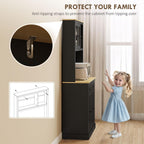 71in Freestanding Pantry Storage Cabinet with Premium Wide Countertop Specification, Adjustable Shelves Optimization, Black Modern Shade