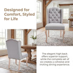 Dining Chairs Set of 2 with Solid Wood Legs, Linen Farmhouse Accent Chairs Side Host Kitchen Chair with Tufted Back for Dining Room/Living Room/Bedroom, Light Grey