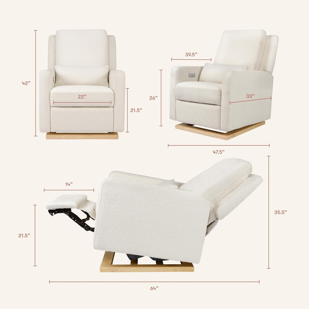 Babyletto Sigi Electronic Power Recliner and Glider with USB Port in Ivory Boucle with Light Wood Base, Greenguard Gold and CertiPUR-US Certified