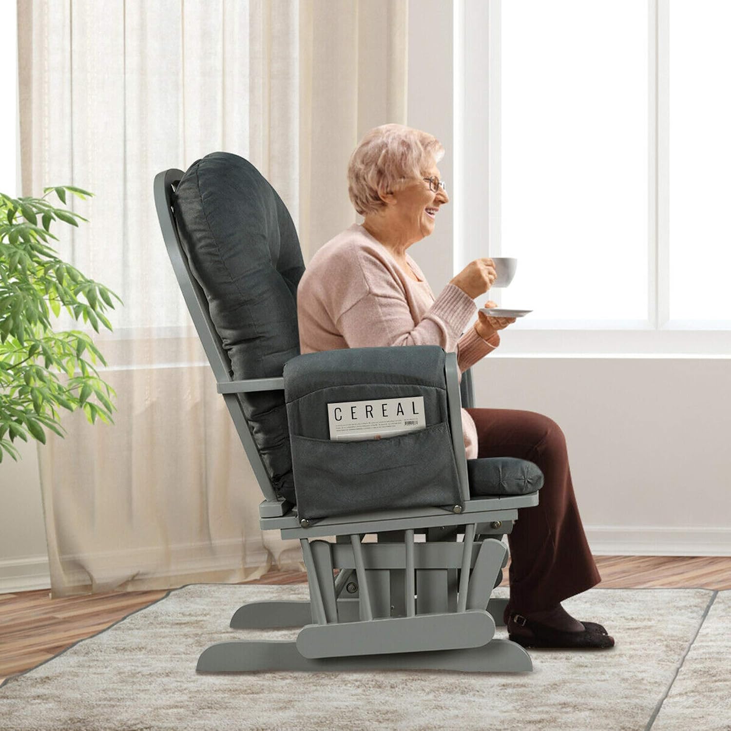 DORTALA Baby Glider Rocker with Ottoman, Multi-Position Glider with Cleanable Upholstered, Smooth Rocking Motion, Nursery Glider & Ottoman Sets for Nursing Baby, Reading, Grey