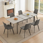 HIPIHOM 63"- 78.7" Extendable Dining Room Table Set for 6, Modern Kitchen Table with 6 Dining Chairs for 4-6 Person, Thickened Expandable Wooden Table with Metal Legs for Dining Room, Kitchen