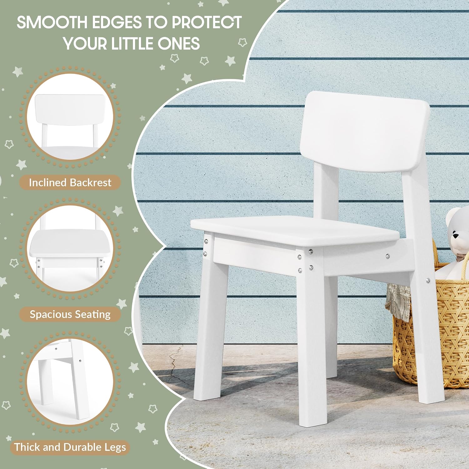 WestinTrends Tiny Terraces Outdoor HDPE Kids Modern Plastic Toddler Dining Chairs (Set of Two), White