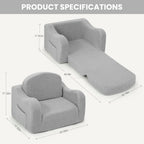 Airpanda Cozy Kids Sofa Chair, 2-in-1 Fold-Out Kids Couch for 3-7 Years Old Girls and Boys, Convertible Soft Children's Sofa, Removable Washable Cover,Light Grey