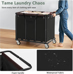 FAVOOSTY 470L Heavy Duty Commercial Laundry Cart with Wheels,Industrial Rolling Laundry Hamper, Extra Large Laundry Basket, Metal Frame for Hotel/Hospital/Home, 440lbs (Black)