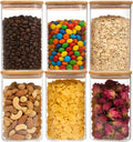 Moretoes 6 Pack 1.2qt Square Glass Storage Containers with Bamboo Press Lids, Airtight Pantry Storage Jars for Flour, Sugar, Dry Goods