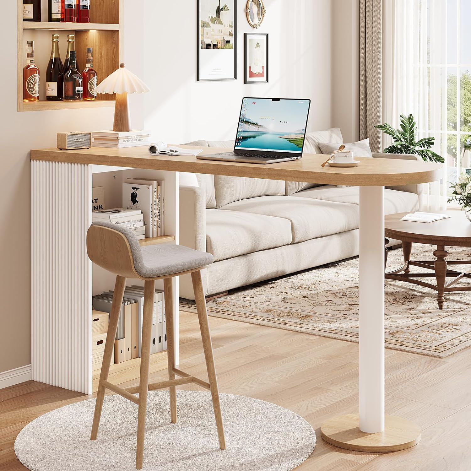 Bar Height Table, 55" Modern Kitchen Bar Table with Open Storage Shelf, Counter Height Dining Table for Kitchen, Breakfast Nook, Dining Room