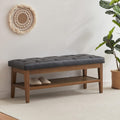 HUIMO Entryway Shoe Leather Bench, End of Bed Bench,PU Button-Tufted Indoor Bench,Ottoman Bench for Living Room, Padded Bench with Solid Wood Shelf,Kitchen Leather Seat Dining,Black