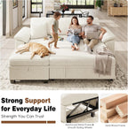 Ihanherry 86" Modular Sectional Sofa with Pull Out Bed, 4-Seater L Shaped Sectional Sleeper Couch with Storage Ottoman, Chenille Convertible Couches for Living Room, Apartment (Beige)