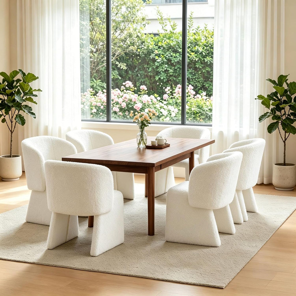 Homedot Modern Barrel Dining Chairs Set of 6, Cozy Kitchen Accent Chairs Upholstered Teddy Velvet Fluffy Sofa Side Chairs with Metal Frame, Comfy Dining Arm Chairs for Living Room, Reception Room