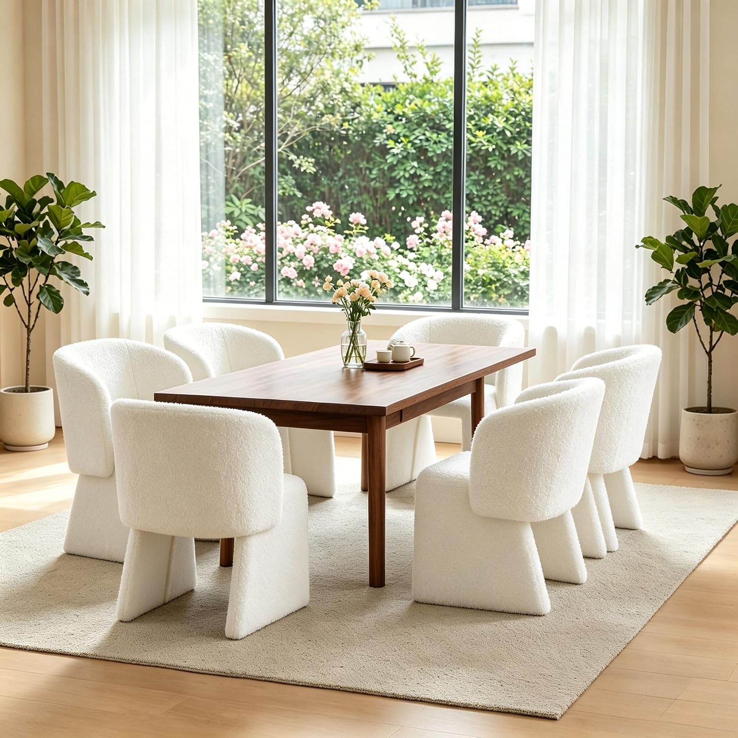 Homedot Modern Barrel Dining Chairs Set of 6, Cozy Kitchen Accent Chairs Upholstered Teddy Velvet Fluffy Sofa Side Chairs with Metal Frame, Comfy Dining Arm Chairs for Living Room, Reception Room
