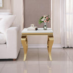 Luxury Marble Side Table, Square End Table with Faux Marble Tabletop & Gold Stainless Steel S Legs, Modern Sofa Side Table for Living Room, Bedroom, Home Decor