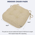 baibu Set of 6 Dining Chair Cushions, Dual-Layer Patent Design Memory Foam Kitchen Chair Cushions, Non-Slip Seat Pads with Ties, 16.5 x 16.5 x 3.5in, Beige