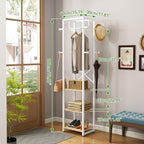 IBUYKE Coat Rack with Shelves, Freestanding Hall Tree with 3 Shelves and 8 Hooks, Industrial Clothes Stand for Entryway, Hallway, Bedroom, Natural UTMJ088R