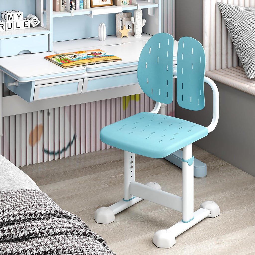 HONEY JOY Kids Desk Chair, Children Study Chair with Adjustable Height/Foot Pads, Adaptive Double Backrest, Kids Computer Chair for Teens Girls Boys, Home, School, Office (Blue)