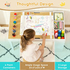 Kids Art Table and Chairs Set with Storage, Wooden Craft Desk with 2 Stools, Child Drawing Table with Open Shelves, Paint Cups, Paper Roll, Bins, Toddler Play Table, 39" L x23 W