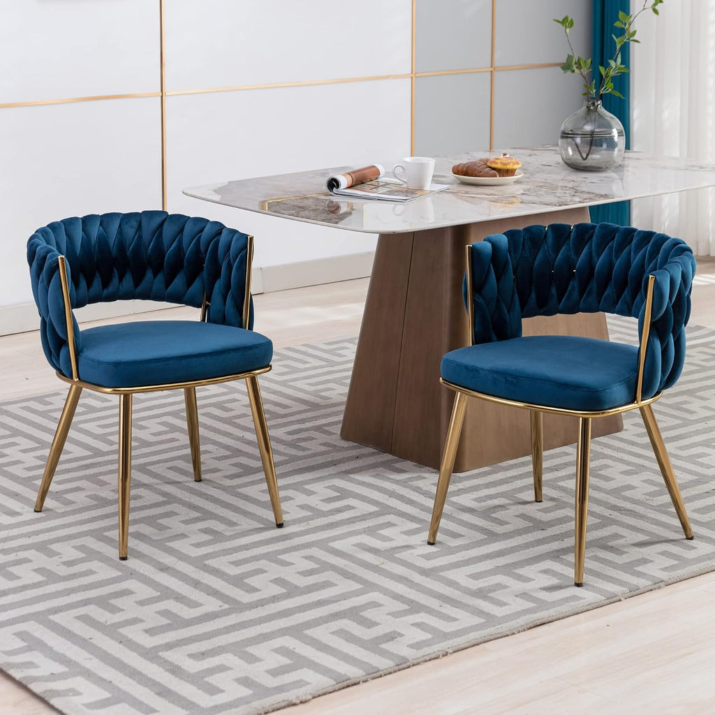 KCC Modern Velvet Dining Chairs Set of 4, Back and Golden Metal Legs, Mid-Century Accent Side Chair for Living Room, Dining Room, Kitchen, Blue
