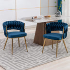 KCC Modern Velvet Dining Chairs Set of 4, Back and Golden Metal Legs, Mid-Century Accent Side Chair for Living Room, Dining Room, Kitchen, Blue