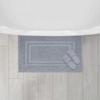 Feather & Stitch 2 Piece Towel Like Bath Mats (30x21 Inch) 100% Cotton Terry Bath Mats, Bathroom Shower Floor Mats [NOT A Bathroom Rug], Soft Absorbent Washable Mats - Grey