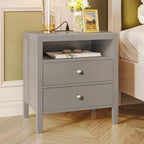 Huuger Grey Nightstand Set of 2, Night Stand with Charger Station, Bedside Table with 2 Drawers, Bed Side Tables for Bedroom, Modern Nightstands, Metal Knobs, Painted Surface