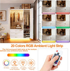 72" Wooden Armoire Wardrobe Closet with 3 Door White Bedroom Armoire with LED Light 3 Drawers Large Modern Wardrobe Cabinet with Retro Ceramic Door Handles and Removable Hanging Rod