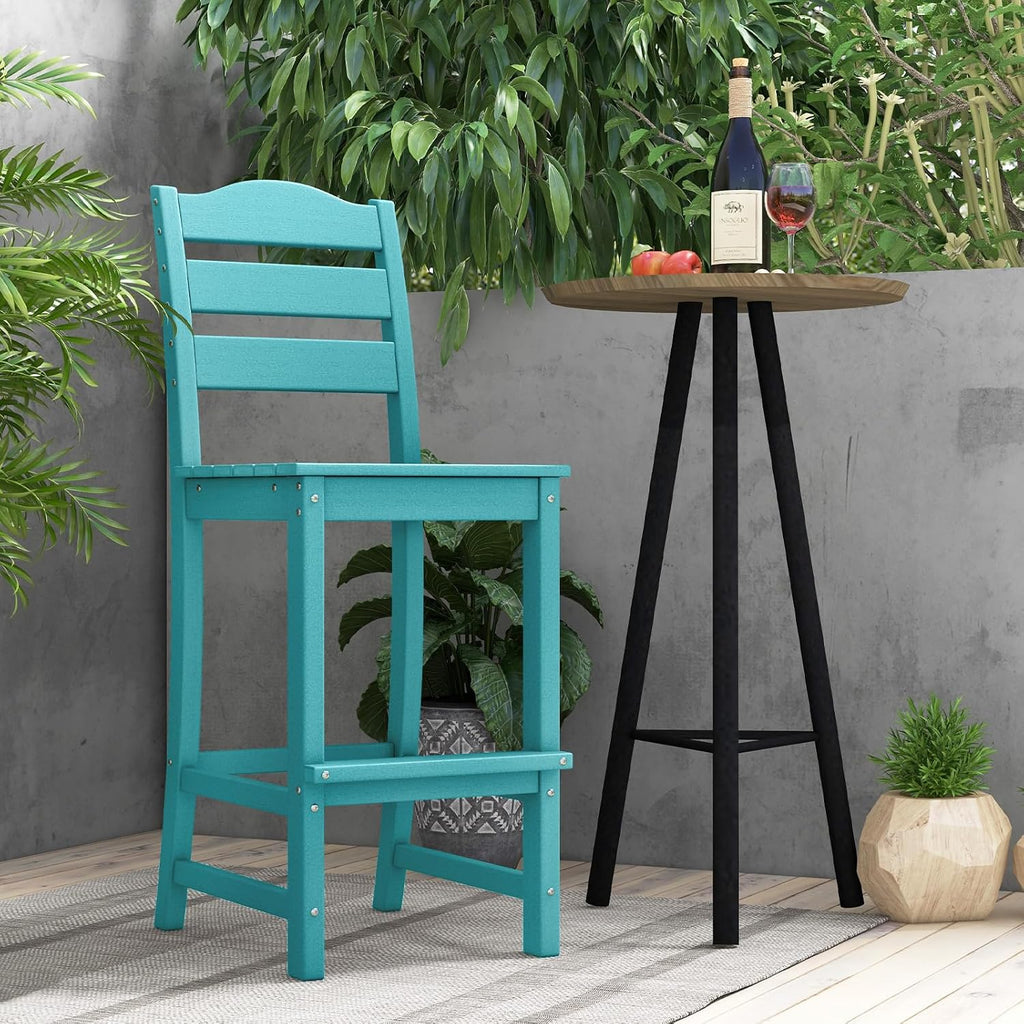 Giantex Outdoor HDPE Bar Stool, Patio Tall Bar Chair with Backrest and Footrest, 30 Inches Counter Height Barstools for Garden, Backyard, Weather Resistance, Easy Maintenance(2, Turquoise)