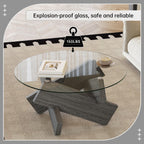 Gray Round Glass Coffee Table,33-Inch Coffee Tables for Living Room Clear Circle Accent Table Adapts to Farmhouse and Contemporary Decor