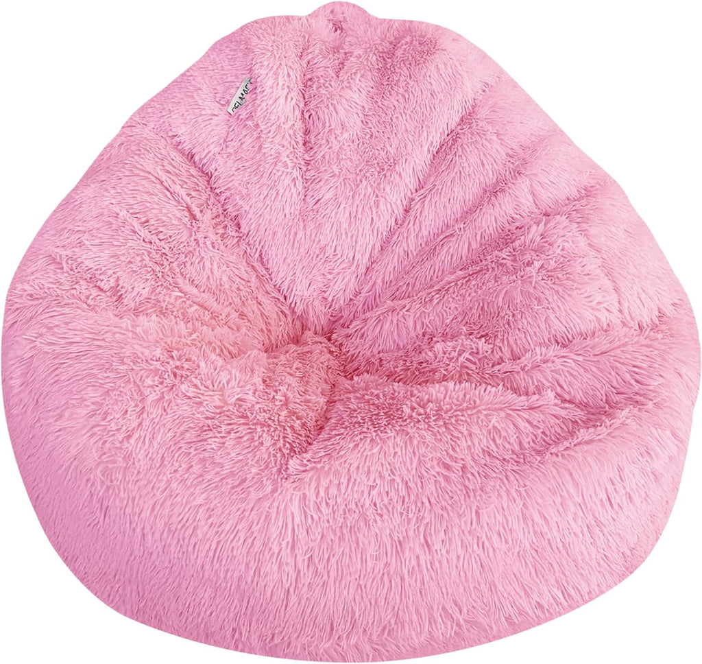 Bean Bag Stuffed Animal Storage Chair Cover (No Filler) for Kids and Adults. Extra Large Bird's Nest Beanbag Memory Foam Soft Premium (Light Pink (Faux Fur), 3ft (Cover Only))
