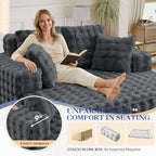 Antetek Oversized Chaise Lounge Indoor, Modern Comfy Bubble Faux Fur Fabric Deep Seat Boneless Sleeper Chaise Lounge Sofa Chair with Pillows for Living Room Bedroom Studio, No Assembly Couch, Grey