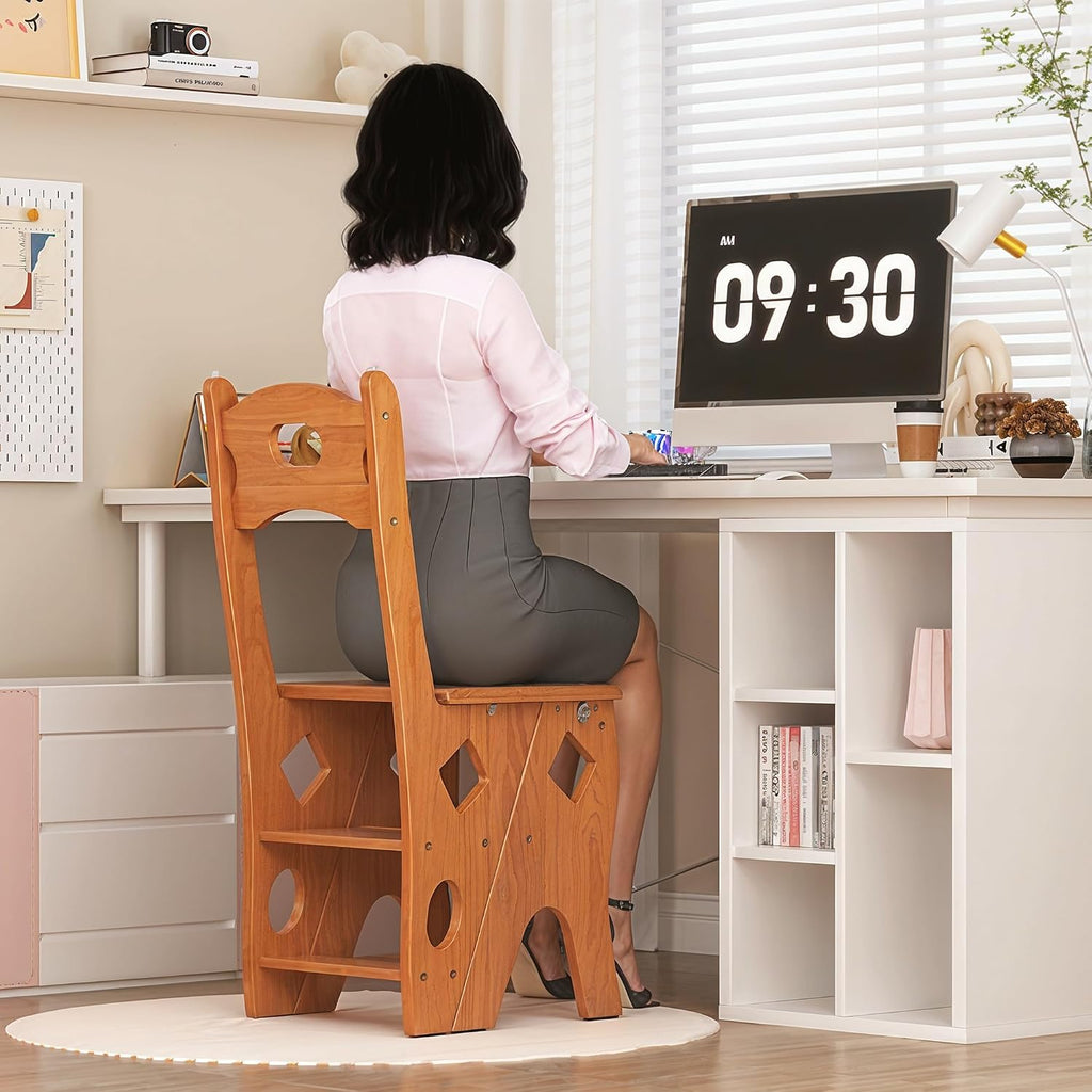 Folding Library Ladder Chair, 4 Tier Portable Step Stool Chair, Lightweight 3-in-1 Stepladders Display Stand, Library Steps Bookshelf Plant Stand for Storage and Decoration