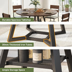 knoworld Round Dining Table for 4-6 with Storage Shelf, Kitchen & Dining Room Circle Pedestal Table, Heavy Duty Metal Frame & Wood Top