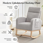 IDEALHOUSE Nursery Rocking Chair, Upholstered Glider Rocker with High Back & Side Pocket, Comfy Nursing Chair for Breastfeeding, Padded Nursery Armchair for Baby Room, Bedroom & Living Room,