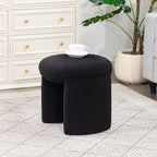 Boucle Ottoman, Round Sherpa Vanity Stool Chair, Small Upholstered Modern Teddy Footstool for Makeup, Living Room, Entryway, Bedroom,Black