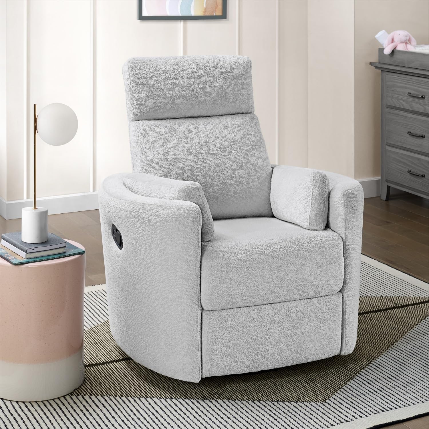 Soho Baby Nottingham Upholstered Glider Recliner Rocking Chair 360° Swivel for Nursery and Living Roomr, Plush Gray