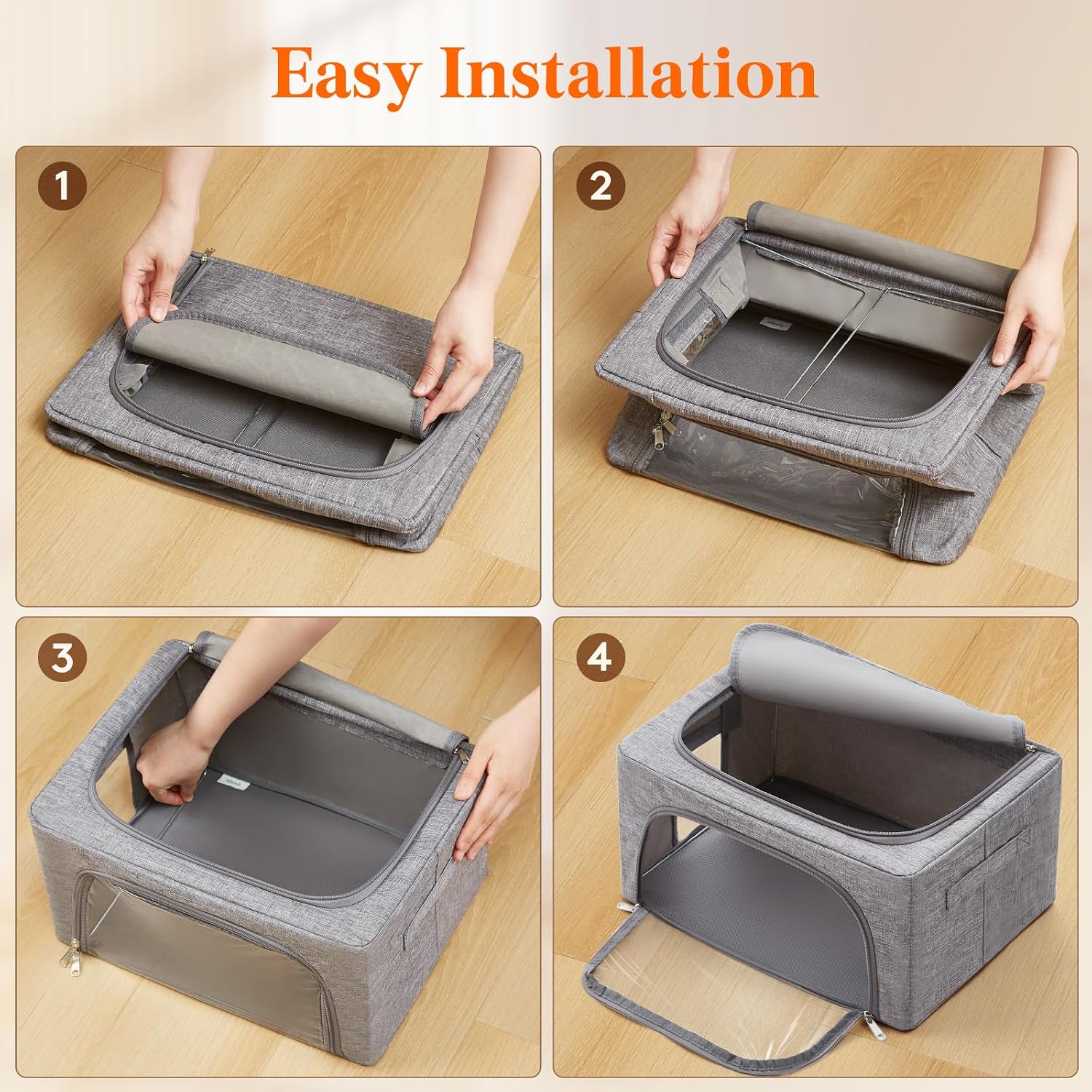 Lifewit Clothes Storage Bins with Metal Frame, Stackable Storage Box, Foldable Clothing Storage Bins with Lids, 40L Storage Bags Fabric Box Organizer with Clear Window＆ Zippers＆ Sturdy Handles 8 Pack